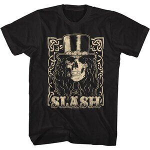 SLASH Skull Cream Top Hat Black Short Sleeve 100% Cotton T-Shirt - Large